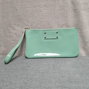 Kate Spade New York Mint Green Patent Leather Wristlet Pouch Polka Dot Lining